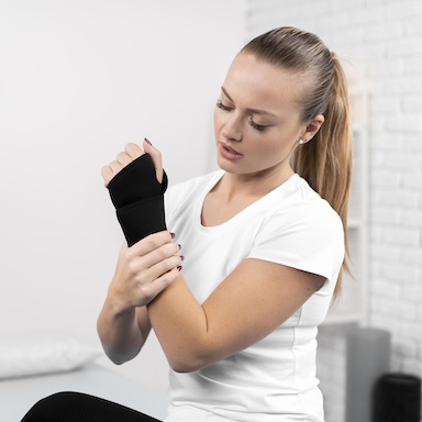 woman-with-wrapped-wrist-physiotherapy